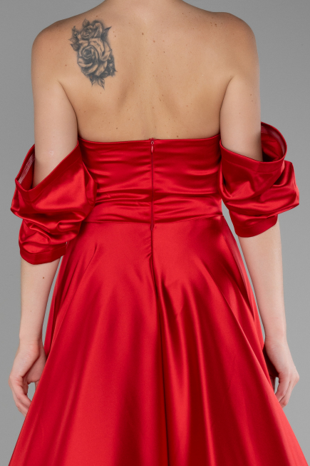 Red Strapless Long Satin Prom Gown ABU4132