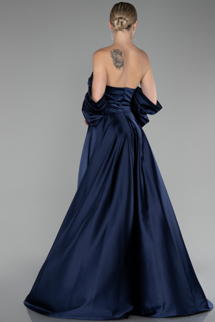 Navy Blue Strapless Long Satin Prom Gown ABU4132