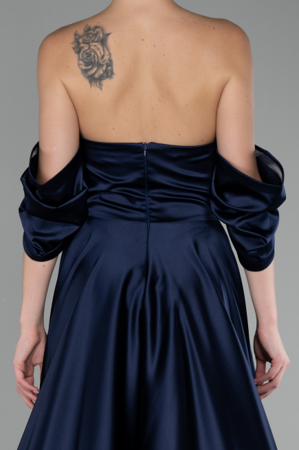 Navy Blue Strapless Long Satin Prom Gown ABU4132