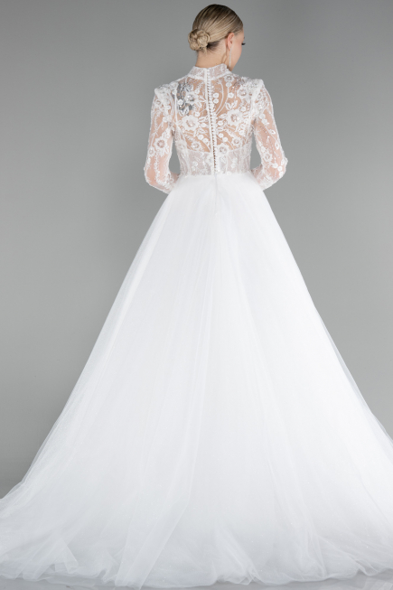 White Long Sleeve Embroidered Glitter Helen Wedding Dress ABU4107