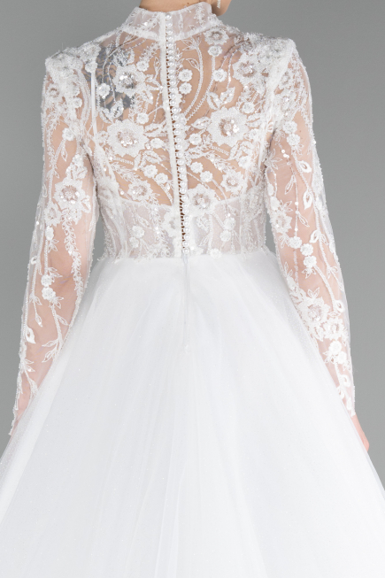 White Long Sleeve Embroidered Glitter Helen Wedding Dress ABU4107