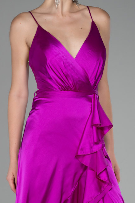 Fuchsia Front Short Back Long Satin Prom Gown ABO109