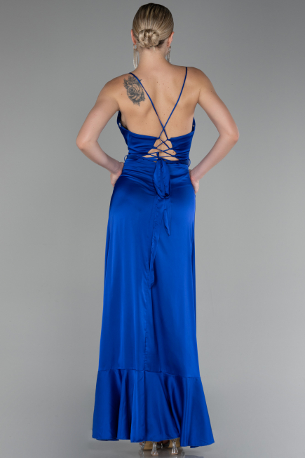 Sax Blue Front Short Back Long Satin Prom Gown ABO109