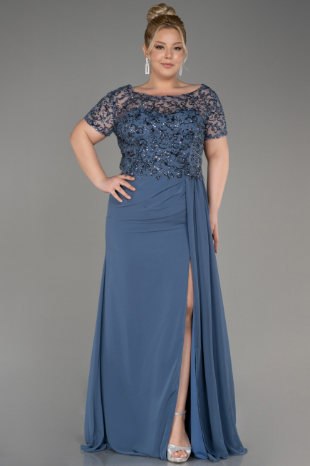 Indigo Long Chiffon Plus Size Engagement Dress ABU3731