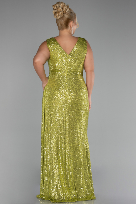 Pistachio Green Long Scaly Plus Size Evening Dress ABU3194