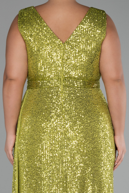 Pistachio Green Long Scaly Plus Size Evening Dress ABU3194
