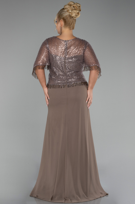 Long Cappuccino Chiffon Plus Size Evening Dress ABU4075