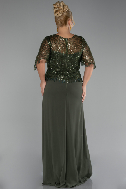 Long Olive Drab Chiffon Plus Size Evening Dress ABU4075