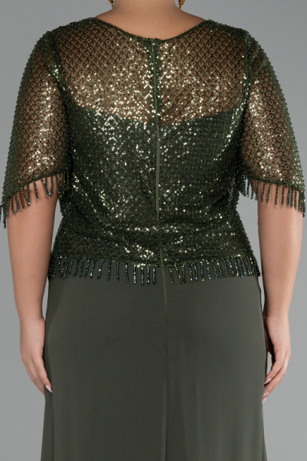 Long Olive Drab Chiffon Plus Size Evening Dress ABU4075