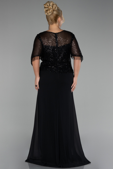 Long Black Chiffon Plus Size Evening Dress ABU4075