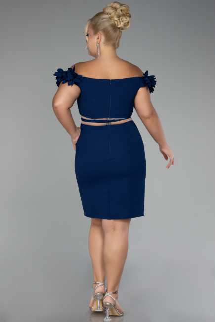 Navy Blue Boat Neck Short Cocktail Dress ABK2120