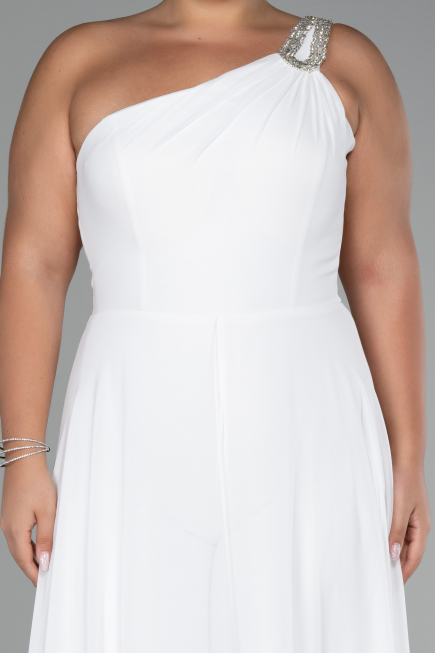 White Chiffon Plus Size Evening Dress Jumpsuit ABT119