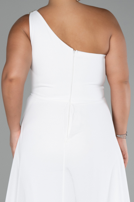 White Chiffon Plus Size Evening Dress Jumpsuit ABT119