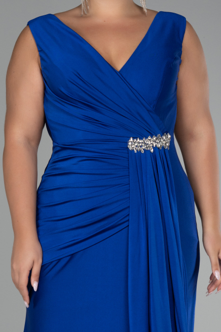 Sax Blue Long Formal Plus Size Dress ABU3737