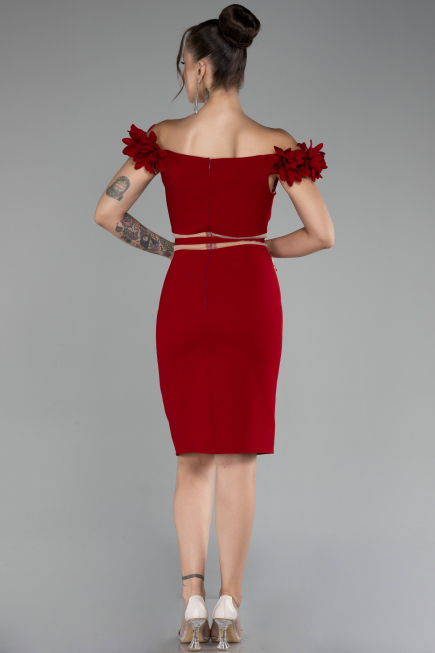 Red Boat Neck Short Cocktail Dress ABK2120