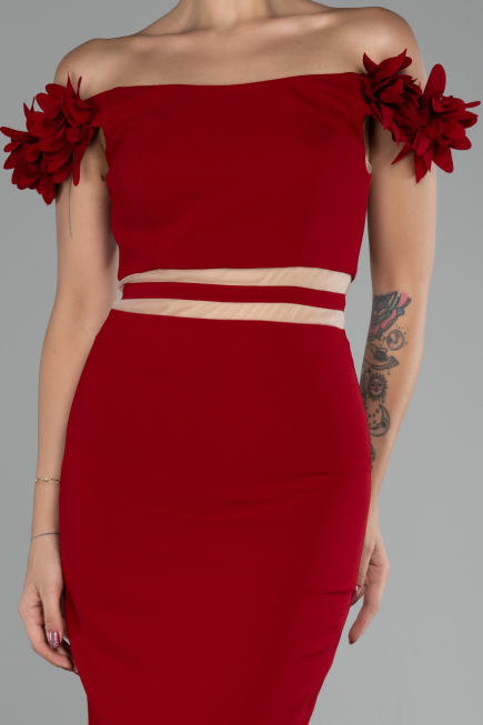 Red Boat Neck Short Cocktail Dress ABK2120