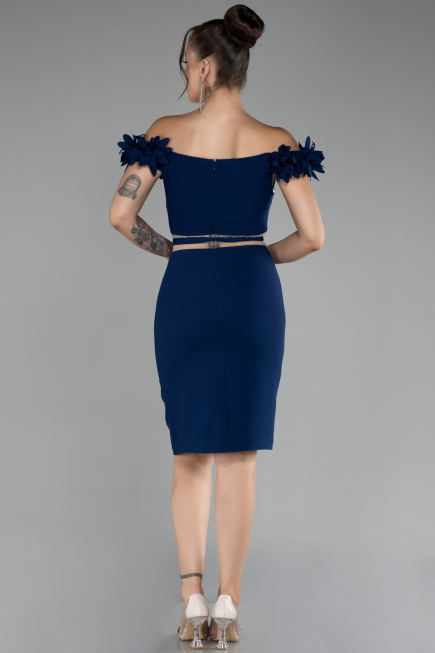 Navy Blue Boat Neck Short Cocktail Dress ABK2120