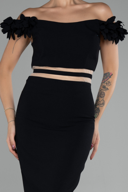 Black Boat Neck Short Cocktail Dress ABK2120