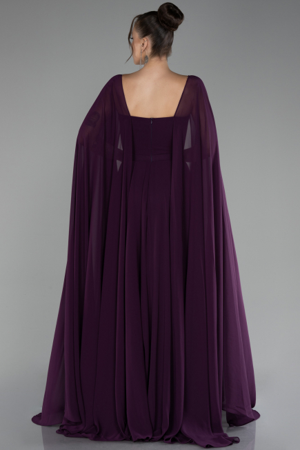 Purple Strapless Shawl Sleeve Long Chiffon Evening Dress ABU4158