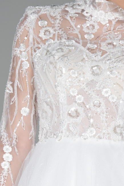 White Long Sleeve Embroidered Glitter Helen Wedding Dress ABU4107