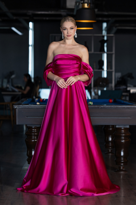 Fuchsia Strapless Long Satin Prom Gown ABU4132