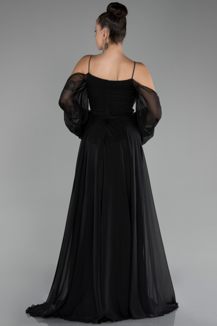Siyah Shoulder Decollete Long Sleeve Chiffon Prom Dress ABU4165