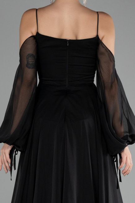 Siyah Shoulder Decollete Long Sleeve Chiffon Prom Dress ABU4165