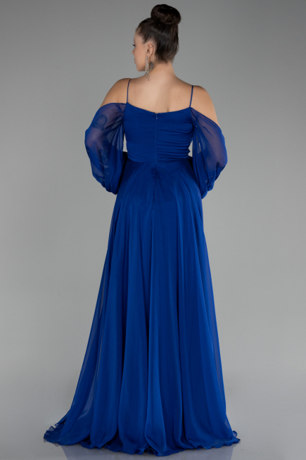 Saks Mavi Shoulder Decollete Long Sleeve Chiffon Prom Dress ABU4165