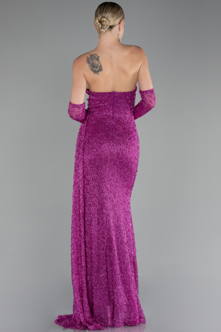 Fuchsia Strapless Stony Long Slit Prom Gown ABU4163
