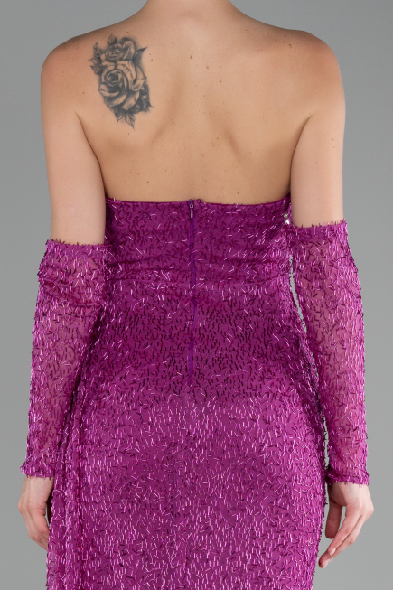 Fuchsia Strapless Stony Long Slit Prom Gown ABU4163