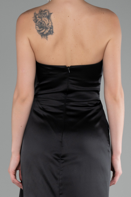 Black Strapless Slit Long Satin Evening Dress ABU4174