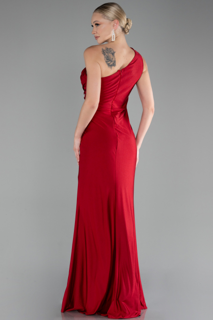 Red One Shoulder Slit Long Evening Dress ABU4116