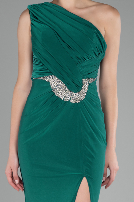 Emerald Green One Shoulder Slit Long Evening Dress ABU4116