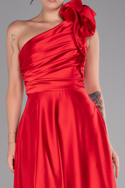 Long Red Satin Evening Dress ABU4189