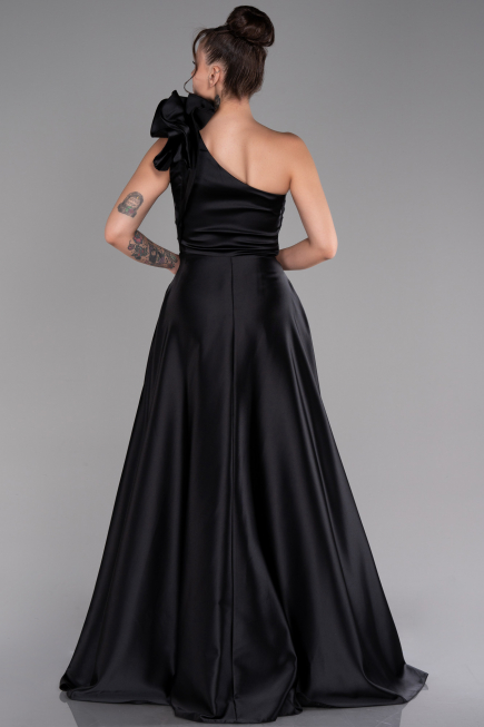 Long Black Satin Evening Dress ABU4189