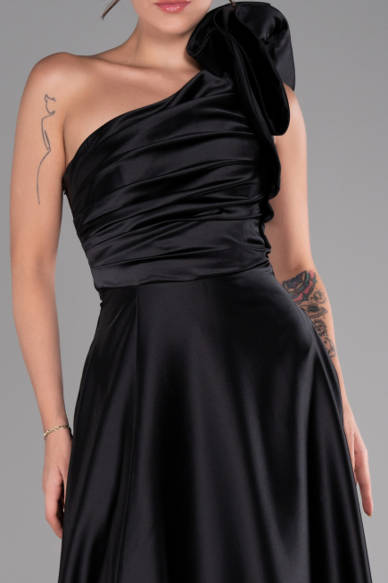 Long Black Satin Evening Dress ABU4189