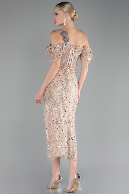 Beige Midi Scaly Cocktail Dress ABK2130