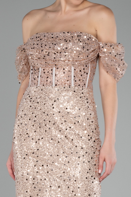 Beige Midi Scaly Cocktail Dress ABK2130