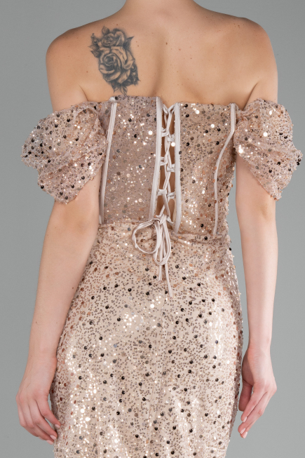 Beige Midi Scaly Cocktail Dress ABK2130