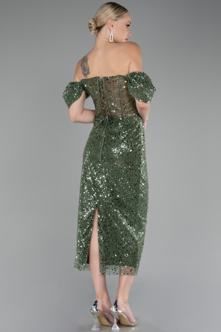 Olive Drab Midi Scaly Cocktail Dress ABK2130