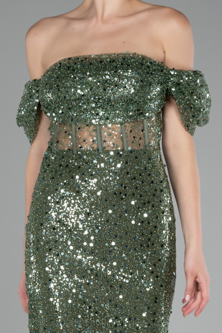 Olive Drab Midi Scaly Cocktail Dress ABK2130