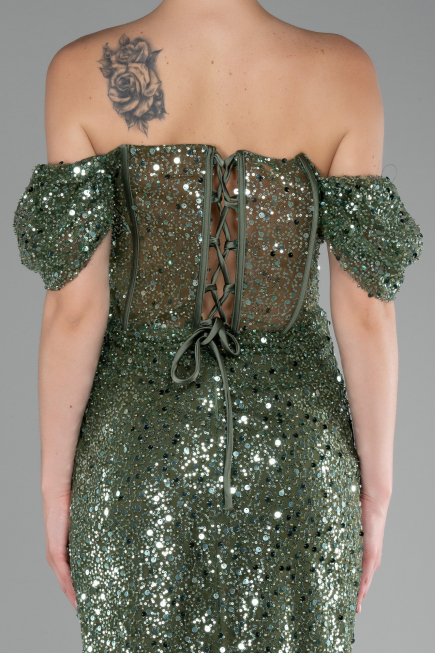 Olive Drab Midi Scaly Cocktail Dress ABK2130