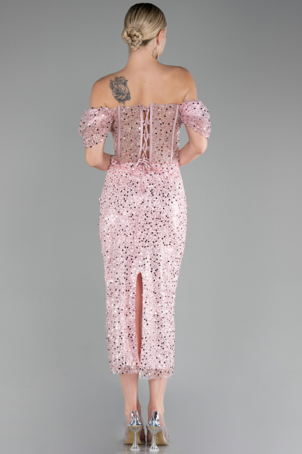 Powder Color Midi Scaly Cocktail Dress ABK2130
