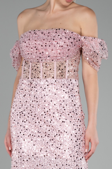 Powder Color Midi Scaly Cocktail Dress ABK2130
