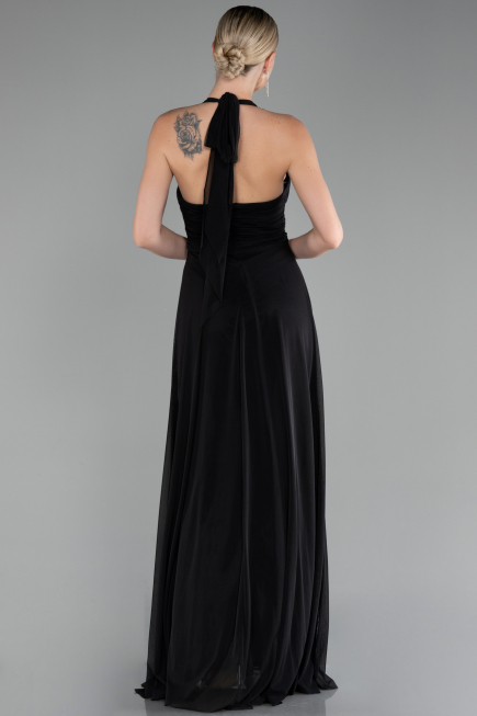 Black Halter Neck Long Chiffon Evening Dress ABU4188