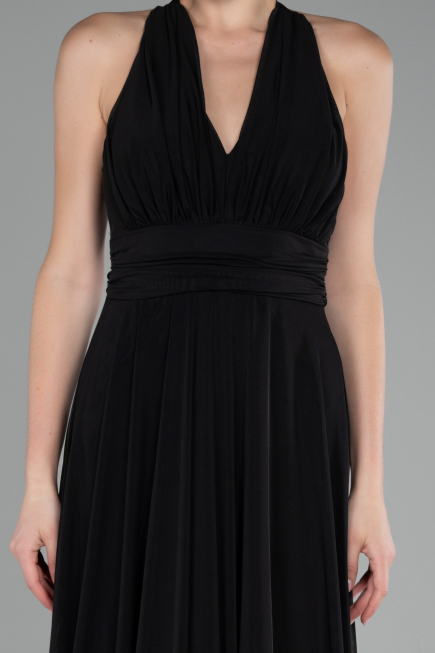 Black Halter Neck Long Chiffon Evening Dress ABU4188