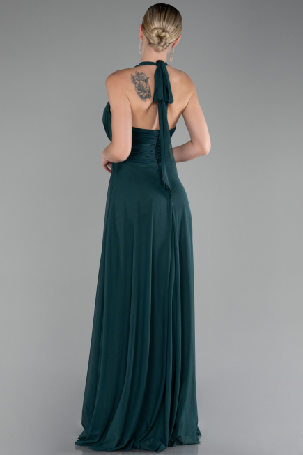 Emerald Green Halter Neck Long Chiffon Evening Dress ABU4188