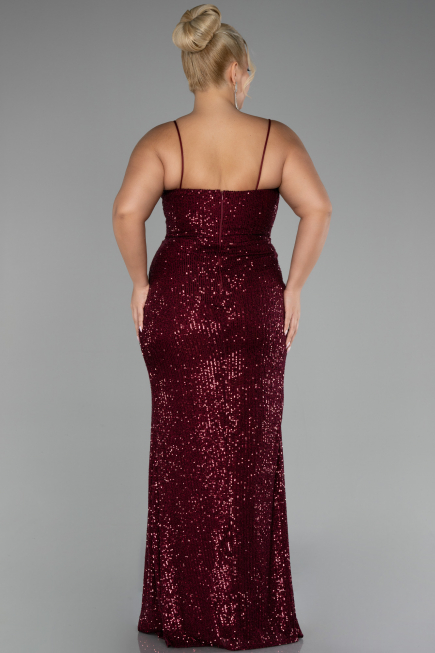 Burgundy Long Scaly Plus Size Evening Dress ABU3322