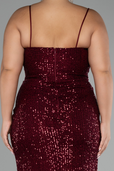 Burgundy Long Scaly Plus Size Evening Dress ABU3322