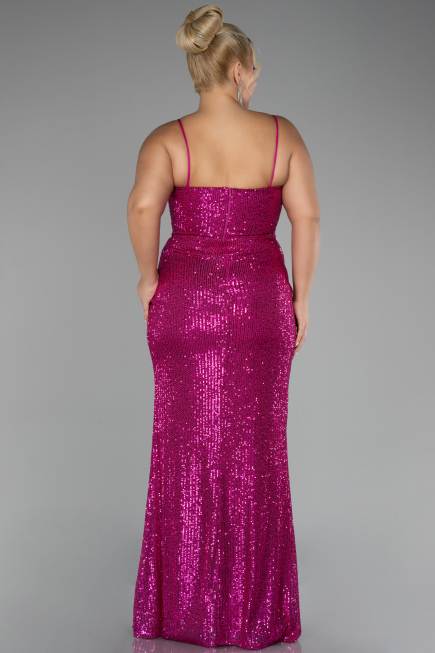 Fuchsia Long Scaly Plus Size Evening Dress ABU3322